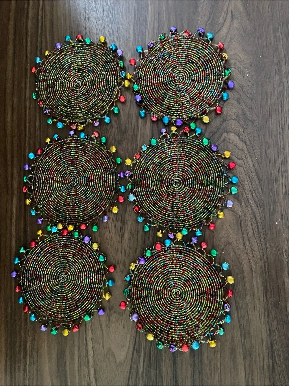 Pier 1 Multicolor Round Beaded Coasters set of 6